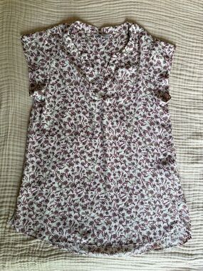 Essentials White Top with Burgundy Floral Print